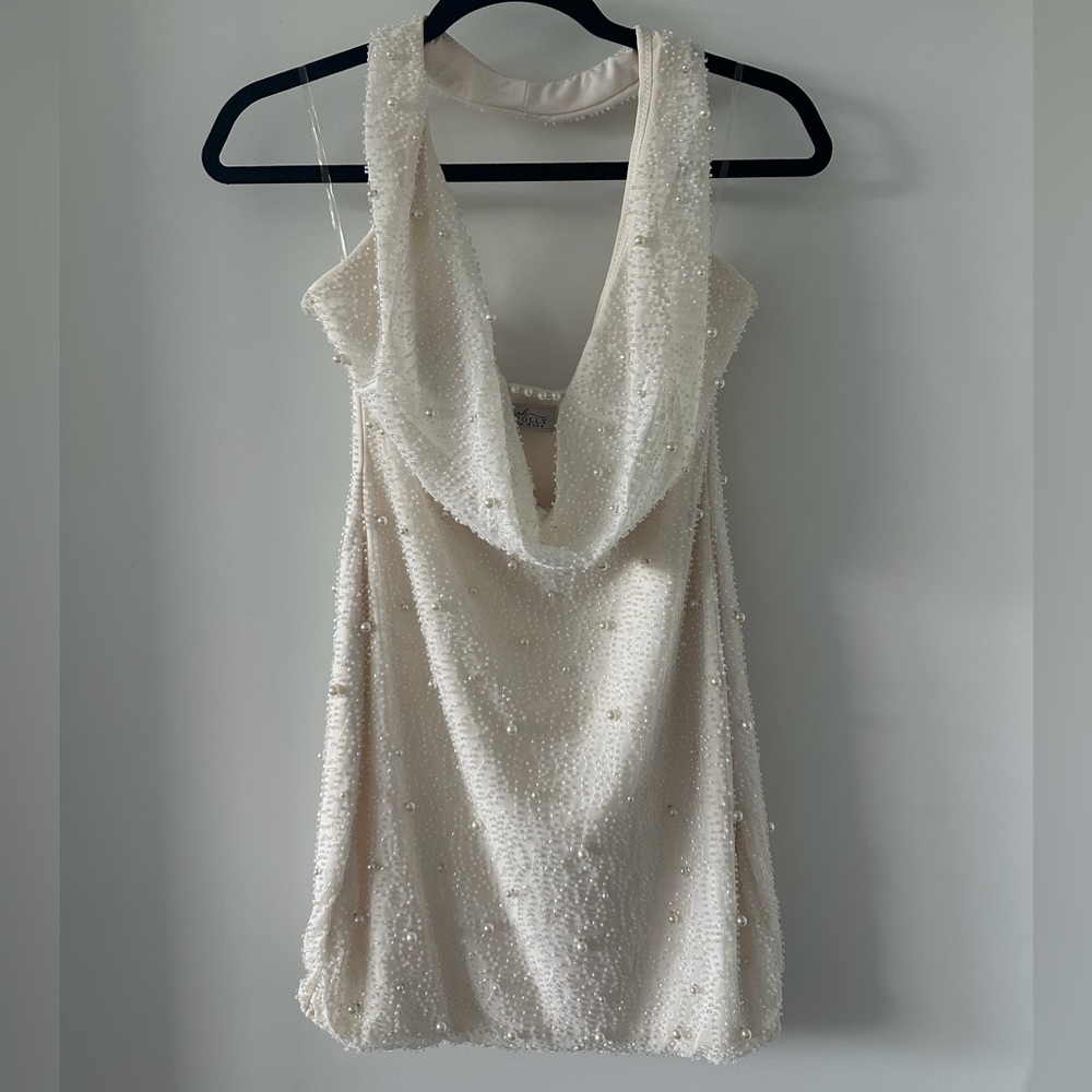 Versailles Oh Polly Cream Beaded Backless Dress